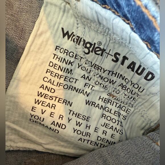 NWOT Wrangler + Staud Women's Blue Jeans Flare Mid Rise Size 31 Slim Fit Cotton - Picture 9 of 12